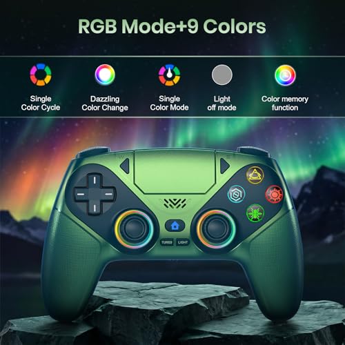 Gamrombo LED Wireless Controller for PS5 | Compatible with PS5 Pro/Slim/PC, Dual Vibration, Macro/Turbo, 3.5mm Audio Jack, 6-Axis Motion, Contro Gamepad with Speaker - color: Metallic Green