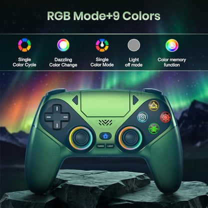 Gamrombo LED Wireless Controller for PS5 | Compatible with PS5 Pro/Slim/PC, Dual Vibration, Macro/Turbo, 3.5mm Audio Jack, 6-Axis Motion, Contro Gamepad with Speaker - color: Metallic Green