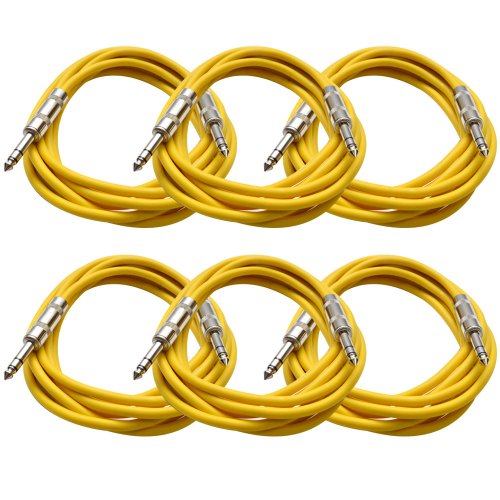 Seismic Audio SATRX-10Yellow6 6 Pack of Yellow 10' 1/4"TRS to 1/4" TRS Patch Cables - color: Yellow, size: 10 feet