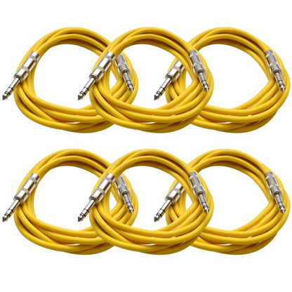 Seismic Audio SATRX-10Yellow6 6 Pack of Yellow 10' 1/4"TRS to 1/4" TRS Patch Cables - color: Yellow, size: 10 feet