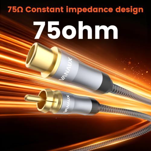 VANAUX Subwoofer Extension Cable,Male to Female Coaxial Cable,RCA Digital Audio Cord 75 ohm Gold-Plated with Braided Jacket for Home Theater,TV,Amplifier, Speaker(2ft/0.6m) - size: 2ft/0.6m, style: Male to Female-Grey