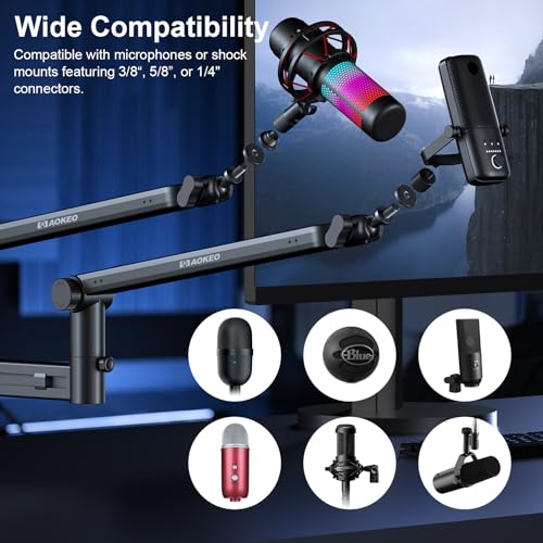 Microphone Arm,Aokeo AK-58 Desk Low Profile Adjustable Mic Boom Arm Stand,Suitable For Blue Yeti,Snowball iCE, HyperX QuadCast,SoloCast,Elgato Wave,Etc - color: AK-58