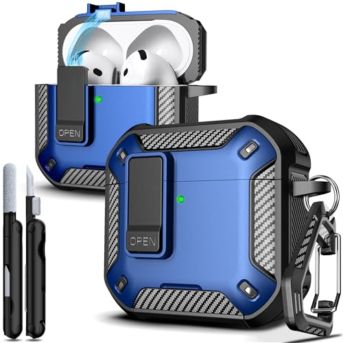 for AirPods 4 Case with Lock Magnetic Lid MagSafe, Blue | Compatible with Apple AirPods 4th Generation Protective Case with Cleaner Kit & Carabiner, Powerful Drop Protection - color: FK-Blue, size: Airpods 4th Generation