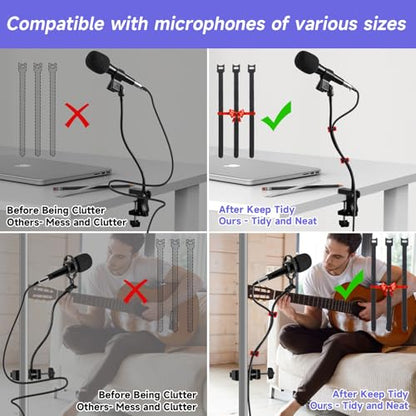 Gooseneck Microphone Stand, Flexible Adjustable Mic Arm with Desk Clamp, 360° Rotatable Desk Mount Mic Holder with Cable Ties & 3/8'' to 5/8'' Adapter for Podcast, Streaming, Gaming