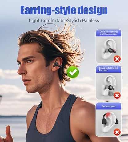 King Lucky i21 Open Ear Clip On Earbuds Wireless Bluetooth Ear Clip Headphones with Mic,Noise Cancelling, Waterproof IPX4,for Small Ears,Perfect for Running,Sports,Glasses Wearers (Black) - color: Black