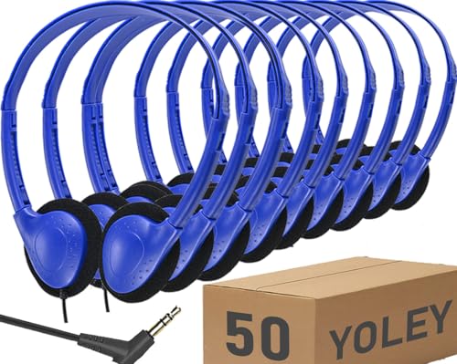 Classroom Headphones Bulk 50 Pack Class Set for School Students Kids and Adult -Sturdy Wired 3.5mm Plug (Blue, 50 Pack) - color: Blue, size: 50 Pack