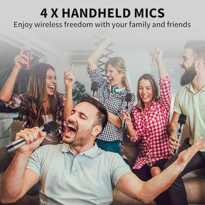 Wireless Microphone System, 4-Channel UHF Wireless Mic, Fixed Frequency Metal Cordless Mic with 4 Handheld Dynamic Microphones, 200ft Range, Mics for Singing, Church (4 Handheld) - size: 4 Handheld