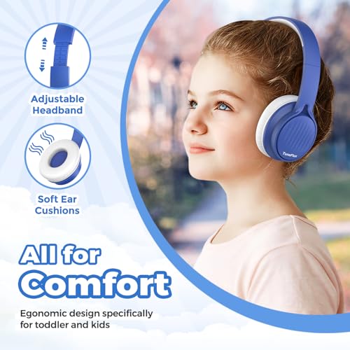 TuneFlux Upgraded Kids Headphones, Wired Toddler Headphones, 85dB Limited Volume On Ear Headphones, Portable Foldable Design, Stereo Sound Kids Headsets for School/Tablet/Travel (Sapphire Blue) - color: Sapphire Blue