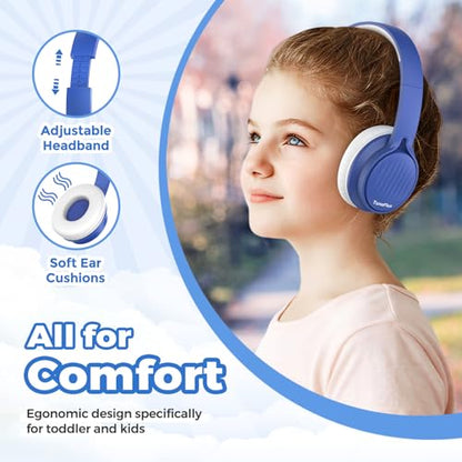 TuneFlux Upgraded Kids Headphones, Wired Toddler Headphones, 85dB Limited Volume On Ear Headphones, Portable Foldable Design, Stereo Sound Kids Headsets for School/Tablet/Travel (Sapphire Blue) - color: Sapphire Blue