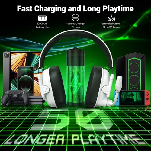 Krysenix Xbox Wireless Gaming Headset with Noise Canceling Microphone-White | For Xbox Series, PC, PS5, PS4, Mac, Switch,2.4 GHz Wireless & Bluetooth 5.4 Gaming Headphones,1200mAh Battery, 50mm Drivers - color: White