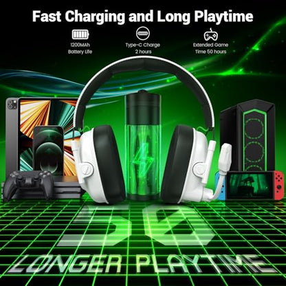 Krysenix Xbox Wireless Gaming Headset with Noise Canceling Microphone-White | For Xbox Series, PC, PS5, PS4, Mac, Switch,2.4 GHz Wireless & Bluetooth 5.4 Gaming Headphones,1200mAh Battery, 50mm Drivers - color: White