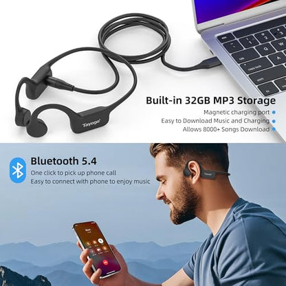 Bone Conduction Swimming Headphones, IPX8 Waterproof Open-Ear Headset | Bluetooth 5.4, 32GB Memory, Built-in Mic, 10H Playtime, Waterproof Sport Earphones Wireless - color: Pro - Black