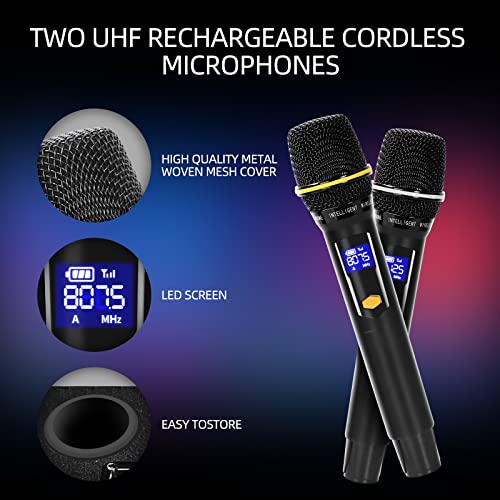 Karaoke Machine with Lyrics Display Screen for Adults, 15" Tablet | Bluetooth Speaker with 2 Rechargeable UHF Mics, 1000W Peak Power, DJ Lights, Portable Karaoke System for Any Occasion - color: Black