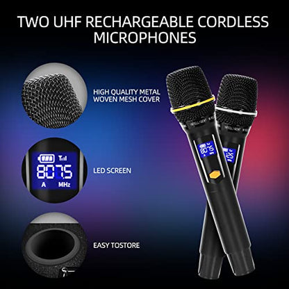 Karaoke Machine with Lyrics Display Screen for Adults, 15" Tablet | Bluetooth Speaker with 2 Rechargeable UHF Mics, 1000W Peak Power, DJ Lights, Portable Karaoke System for Any Occasion - color: Black