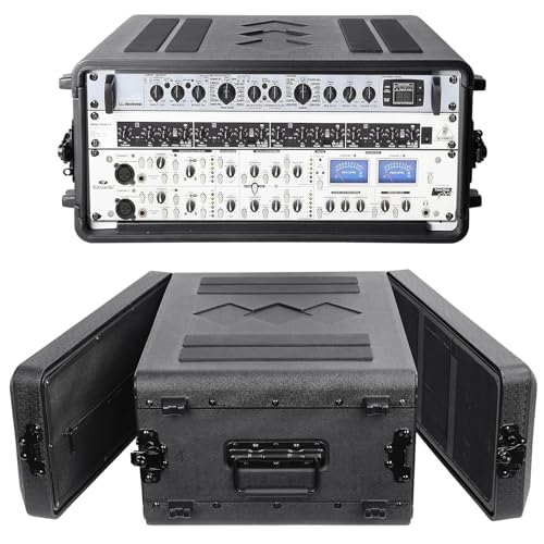 Diandian 4U Rack Case Shallow 16" Depth, Rackmount Flight Case Shock Mount | for Pro Audio, Amplifier, DJ Mixer, Effects with Microphone Compartments, Dust-Proof, Tour & Live Sound - size: 4U Rack Space 16" Deep