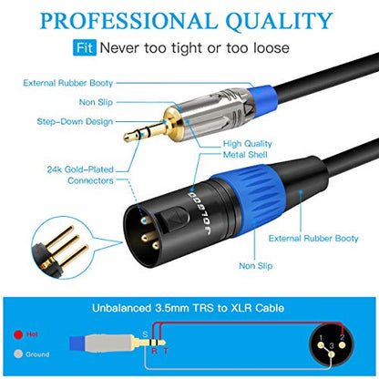 JOLGOO 3.5mm to XLR Cable, Unbalanced 1/8" Stereo Plug to XLR Male Microphone Cable, XLR to 3.5mm Cable Compatible with iPhone, iPod, Computer, Video Camera, and More, 3.3 Feet - size: 3.3 Feet, style: 3.5mm to XLR Male