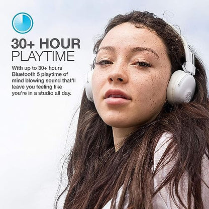 JLab Studio Wireless On-Ear Headphones, White, 30+ Hour Bluetooth 5 Playtime, EQ3 Sound, Ultra-Plush Faux Leather & Cloud Foam Cushions, Track and Volume Controls