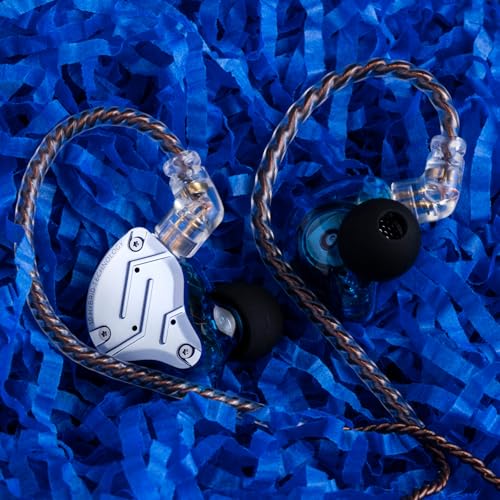 Linsoul KZ ZS10 Pro, 4BA+1DD 5 Driver in Ear Monitor, HiFi Wired Earbuds, Gaming Earbuds, Hybrid IEM Earphones with Stainless Steel Faceplate, Detachable Cable for Musician (with Mic, Blue) - color: Blue, style: With Mic