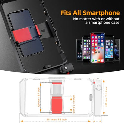 Zeadio Smartphone Camera Stabilizer, All-in-One Video Rig Kit with Phone Cage, RGB Video Light, Microphone, Action Camera Adapter, Compatible with Smartphones, Action Camera, DSLR, Cameras etc - style: Pro Kit