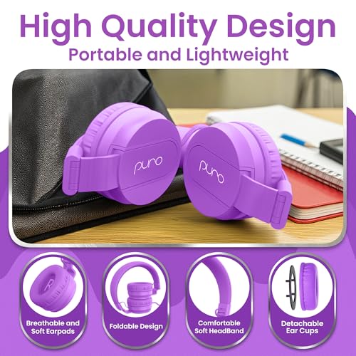 Puro Sound Labs - Kids Headphones, Volume-Limiting 85dB, PuroBasic, Purple | Adjustable, Safer & Comfortable Headphones for Kids – Compatible with PCs, Smartphones & Tablets, Ideal for School & Travel - color: Purple