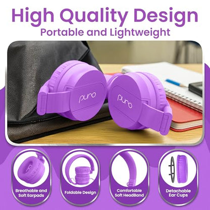 Puro Sound Labs - Kids Headphones, Volume-Limiting 85dB, PuroBasic, Purple | Adjustable, Safer & Comfortable Headphones for Kids – Compatible with PCs, Smartphones & Tablets, Ideal for School & Travel - color: Purple
