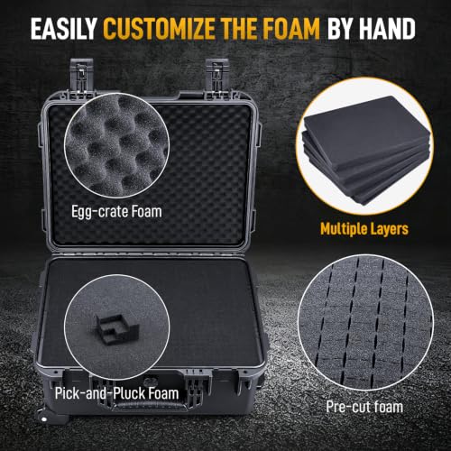 Lykus HC-4920 Hard Case with Wheels and Foam, Inner Size 18.5*13.78*7.28in | IP67 Waterproof, Pluckable Foam, Suitable for Cameras, Lenses, Electronic Equipment and More - size: HC-4920: 21.85x17.52x10.24 inch
