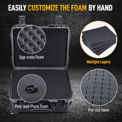 Lykus HC-4920 Hard Case with Wheels and Foam, Inner Size 18.5*13.78*7.28in | IP67 Waterproof, Pluckable Foam, Suitable for Cameras, Lenses, Electronic Equipment and More - size: HC-4920: 21.85x17.52x10.24 inch