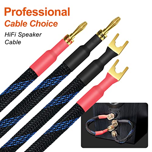 UCINNOVATE 4 x HiFi OFC Spade to Banana Plug Speaker Wire, 13AWG 21cm Speaker Jumper Cable for Amplifiers, Bi-Wire Jumper Bridge with Gold Plated Banana Plugs - size: Spade to Banana Jumper Cable