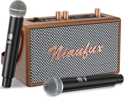 Karaoke Machine, Retro-Design Speaker with 2 Wireless Microphones for Adults & Kids, Portable Karaoke System for Home Party, Bluetooth/AUX/USB/TF/TWS Support, Gifts for Women & Girls - Brown - style: Brown