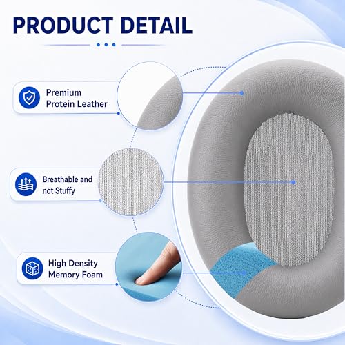 Replacement Ear Pads for Sony WH-XB900N/WH-CH710N/WH-CH720N/WH-RF400/MDR-RF895RK Headphones, Extra Thick Ear Cushions with Protein Leather＆Memory Foam - color: Gray