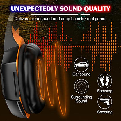 VersionTECH. G2000 Gaming Headset, Bass Surround Gaming Headphones with Noise Cancelling Mic, LED Lights, Soft Memory Earmuffs for PS5/ PS4/ Xbox One Controller/Laptop/PC/Mac/Nintendo NES Games-Yellow - color: Orange