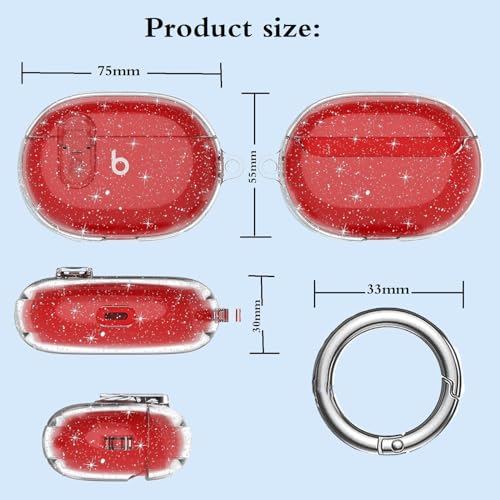 Studio Buds/Studio Buds Plus Case Cover Clear 2021/2023 Men Lock Clip with Cleaner Kit, GARTOO Protective Case for Women Girls Kids Clear Glitter - color: Clear Glitter