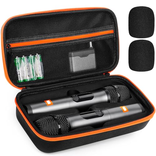 Wireless Microphone Case Compatible with J-B-L wireless Two Mic System, Partybox Mic Portable Storage Bag for Singing Karaoke, Handheld Mic Carrying Case for Receiver, Battery, Adapter(Box Only)