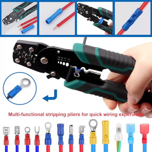 smseace 300pcs 19 Values Electrical Crimp Connectors with Crimping tool spade connector kit Fork Spade Butt Ring Bullet Crimp Connectors - size: 300Pcs