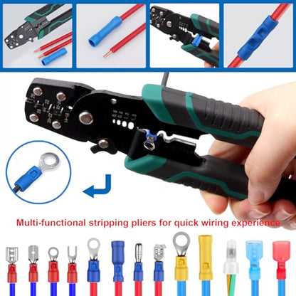 smseace 300pcs 19 Values Electrical Crimp Connectors with Crimping tool spade connector kit Fork Spade Butt Ring Bullet Crimp Connectors - size: 300Pcs