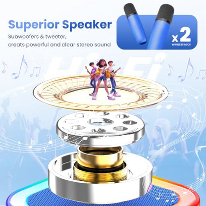 Mini Karaoke Machine, Portable Bluetooth Speaker & 2 Wireless Microphones | Karaoke Player Karaoke Microphone For Family Home Party Outdoor With HI-FI Sound | 5 Magic Sound | PA System | USB | TF | AUX - color: Deepblue