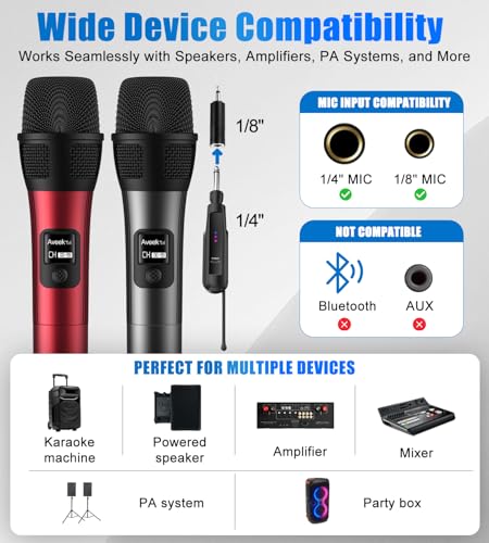 Aveek Wireless Microphone, 262FT Range,40 Hours Battery, Red & Black,2 Pack | Stable Signal, Studio Sound, Rechargeable Foldable Receiver, <2 ms Latency, Ergonomic Grip for Church, Speech, Wedding,Events - color: Black