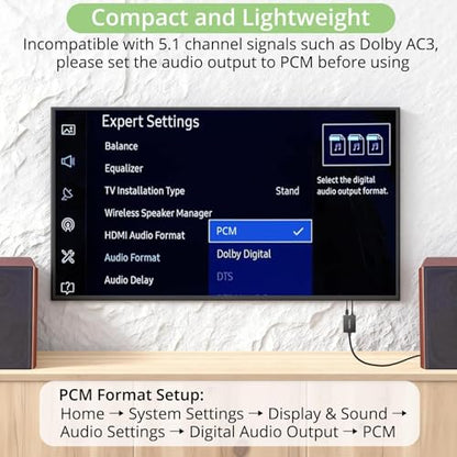 Optical to RCA Converter with Built-in Amplifier, Plug and Play | 6ft/1.8m Digital to Analog Audio Converter,192kHz 24bit ,Compatible with TV/DVD/Blu-ray players/game consoles,Space saving