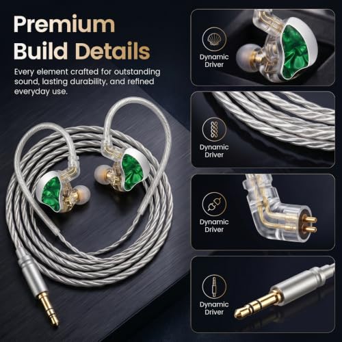 HIFI WALKER A20 IEM Earbuds, 10mm Dynamic Driver in Ear Monitor Headphones, HiFi Wired Earphones with Deep Bass & Clear Vocals, Noise Isolating IEM for Music, Gaming & Studio (No Mic), Green - color: Green