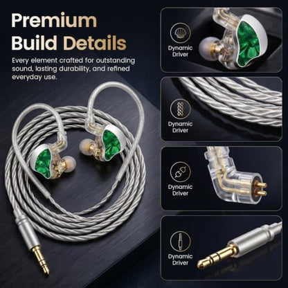HIFI WALKER A20 IEM Earbuds, 10mm Dynamic Driver in Ear Monitor Headphones, HiFi Wired Earphones with Deep Bass & Clear Vocals, Noise Isolating IEM for Music, Gaming & Studio (No Mic), Green - color: Green