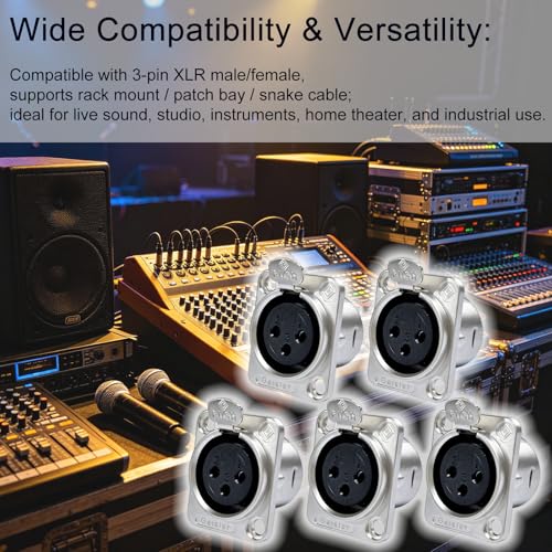 RIVIERA XLR Panel Mount Chassis 3pin Male & Female Nickel Plated Metal Housing and Silver Chrome-Plated Contacts (5 Female Silver) - color: Silver, size: Female