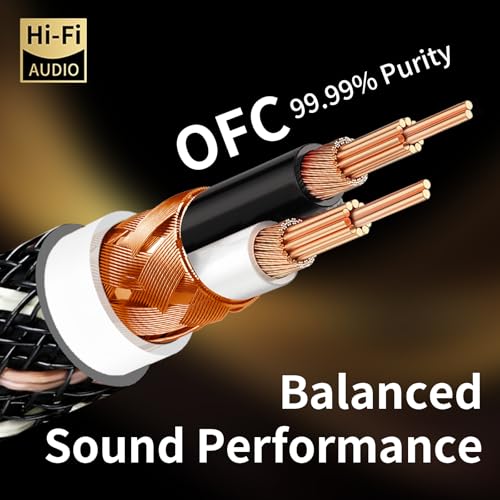 Audiophile HiFi 1.64ft Audio RCA Cables - 2RCA Male to Male,15 AWG,4N OFC Core,24K Gold-Plated Plugs,with Nylon Braid,Subwoofer Cable,Compatible with Amplifier,CD Player,Turntable(1.64ft/0.5m) - size: 1.64 ft
