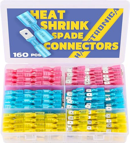 haisstronica 160PCS Heat Shrink Spade Connectors, 22-10 AWG, Male/Female | Quick Disconnect Wire Connectors for Automotive, Watercraft & Electronics, 3:1 Adhesive-Lined Crimp Terminals - size: AWG 22-10, style: Male&Female Kit 160PCS