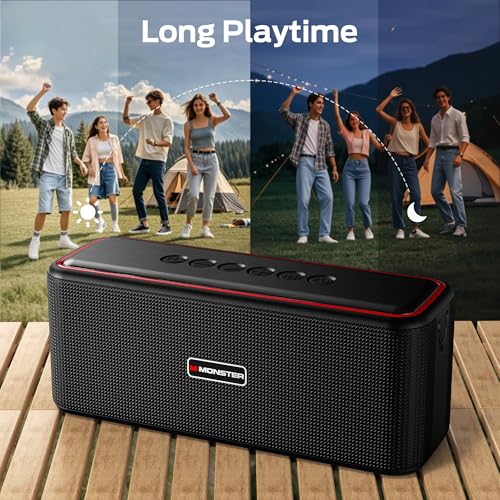 Monster Shock Pro Bluetooth Speaker with Strap, 80W Loud Speaker with Deep Bass, Portable Wireless Speakers with TWS, Long Playtime & Waterproof for Outdoors/Indoors, Supports AUX/TF Card/USB Audio