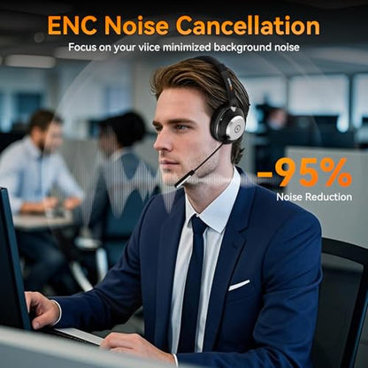 Wantek Bluetooth Headset with USB Dongle for Computer, Single-Ear Wireless Headset with Noise Cancelling Microphone for Office & Truckers, Bluetooth V5.3 with Mute Button for Work
