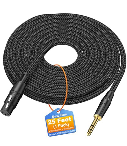 New Bee 6.35mm (1/4 Inch) TRS to XLR Female Cable 25FT, Microphone Cable with Nylon Braided for Studio Recording, Mixing, Powered Speakers & Audio Interface - size: 25 Feet