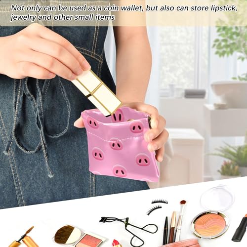 Leather Waterproof Portable No Zipper Purse, Coin Pocket Pouch Change Holder, Small Storage Bag for Men Women Headset Credit Card ID Key Lipstick, (Cute Pig Snouts)