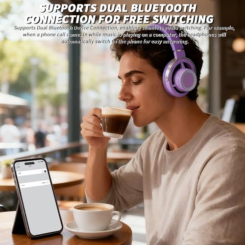 Open-Ear Headphones, 20+ Hour Playtime, Immersive Sound, Wireless Bluetooth Headphones for School, Work, Travel&Daily Use,Purple - color: Purple