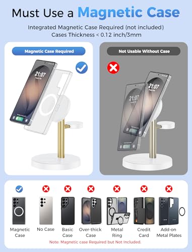 Magnetic Wireless Charger for Samsung, 3 in 1 Super Fast Charging Station Compatible with MagSafe, Phone Charger Stand for Samsung Galaxy S26 Ultra S25 Z Fold/Flip 8, Watch Ultra 8 7 6, Buds 4/3 Pro - color: WhiteGold