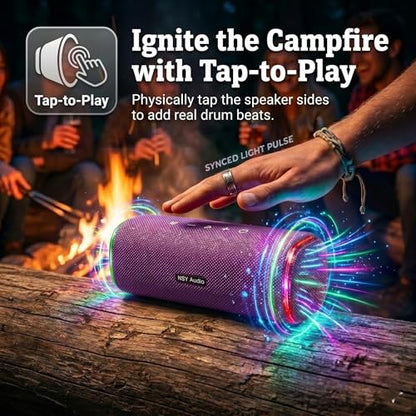 40W Bluetooth Shower Speaker, IPX7 Waterproof Floating Pool Speaker with Interactive Tap-to-Play Drum Beats, 25H Playtime, LED Lights, Built-in Mic for Hands-Free Calls in Bathroom, Purple - color: Purple